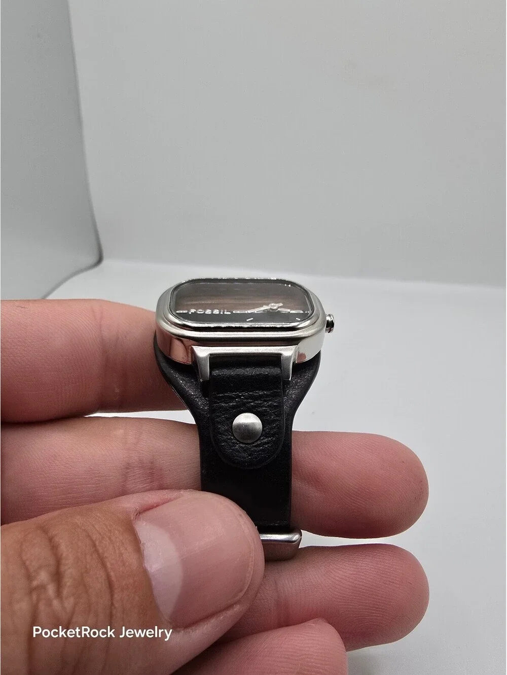 Fossil Women’s Quartz Analog Rectangle Watch Black Dial Silver Case Leather